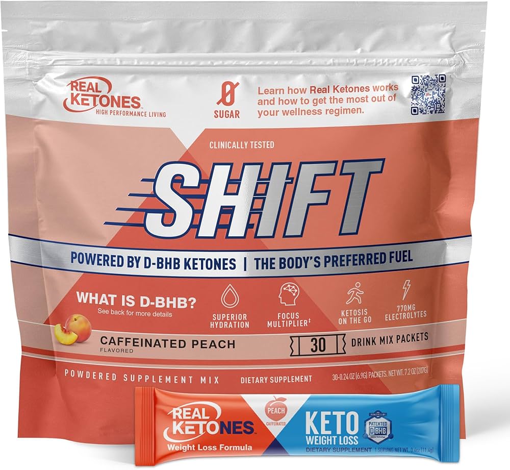 Real Ketones Keto Weight Loss Powder Sticks Shift Caffeinated Peach
