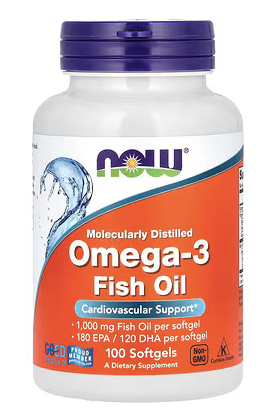 Omega 3 Fish Oil, 1000 mg, 180 EPA-120 DHA 100 Softgels NOW Foods