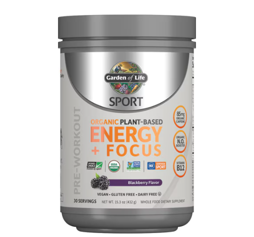 Garden of Life Sport Organic Plant-Based Energy plus Focus - NSF Certified for Sport Blackberry -- 15.23 oz
