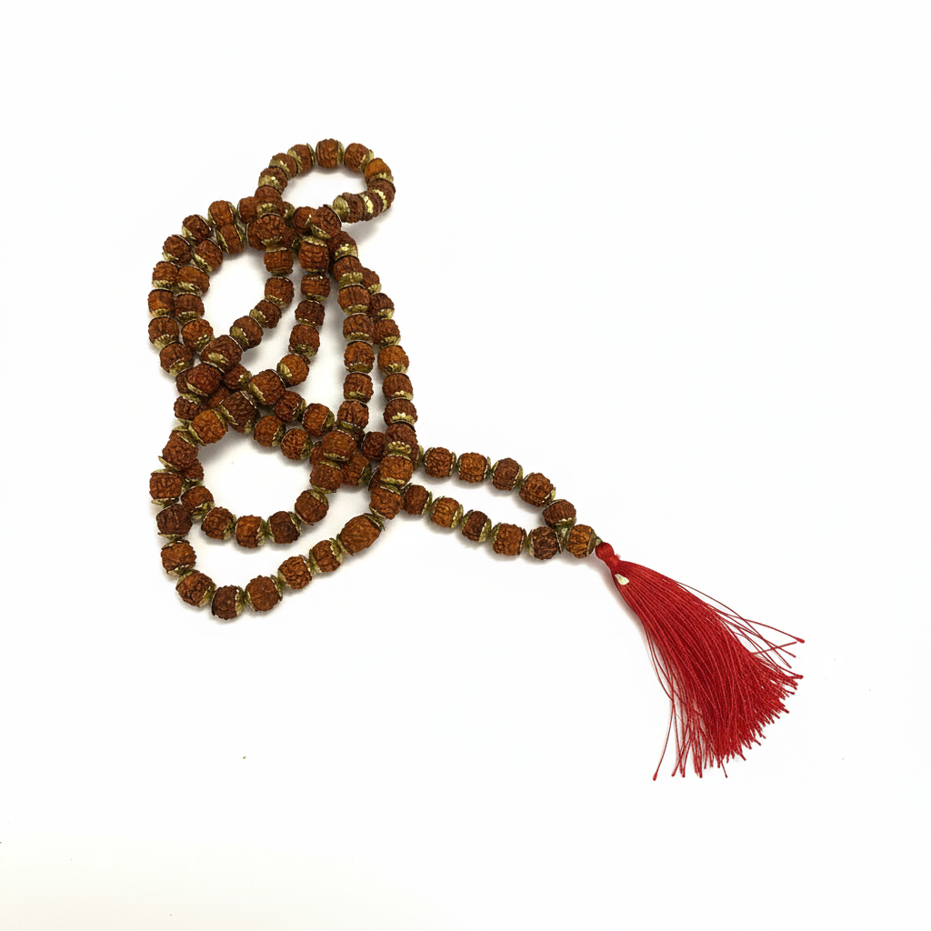 MALA RUDRAKSHA/CUENCAS COLOR ORO SAGITARIA
