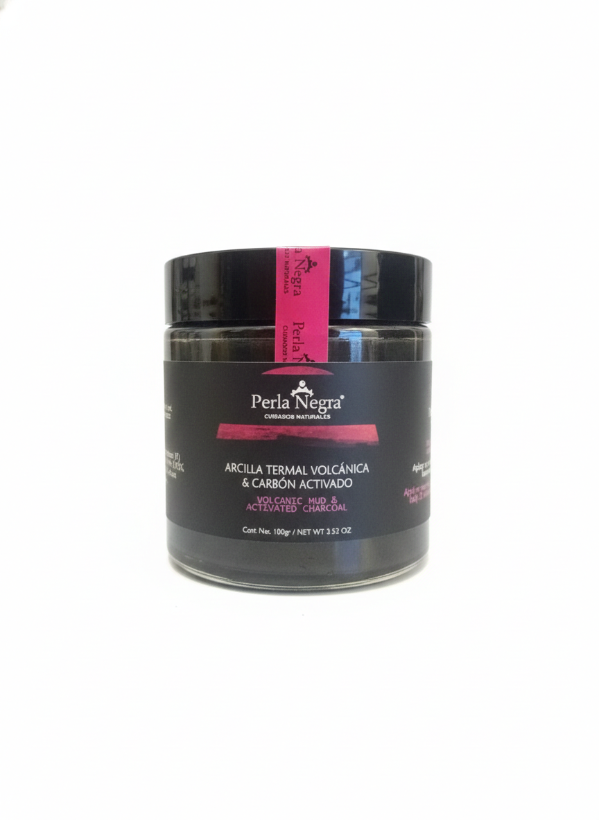 ARCILLA TERMAL VOLCÁNICA & CARBÓN ACTIVADO 100 GR PERLA NEGRA