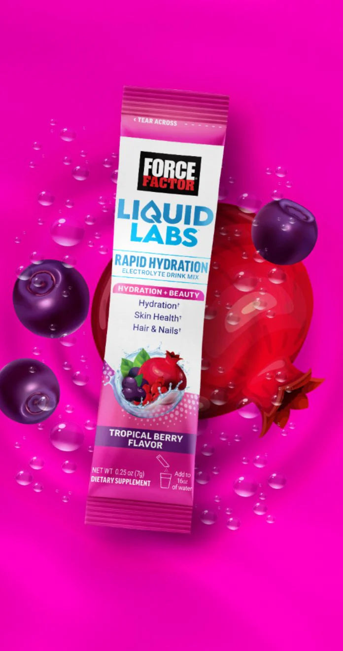 Force Factor Liquid Labs Beauty Rapid Hydration Electrolyte Drink Mix Tropical Berry