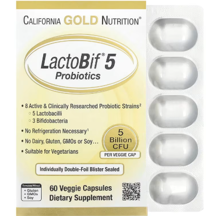 LactoBif 5 Probiotics,  5 Billon CFU, 60 Veggie Capsules CALIFORNIA GOLD NUTRITION