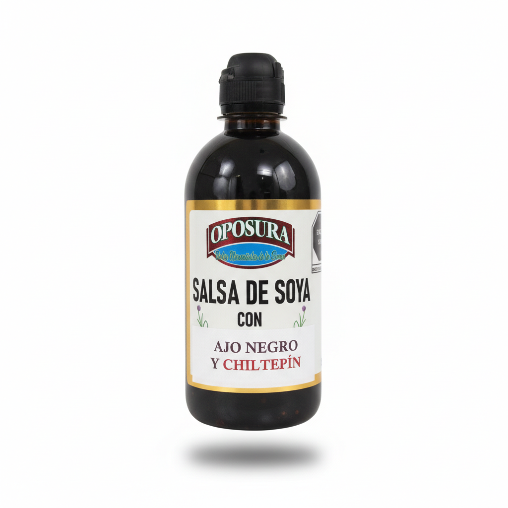 SALSA SOYA AJO NEGRO Y CHILTEPÍN CONT.NETO 355 ML OPOSURA