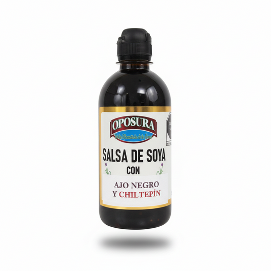 SALSA SOYA AJO NEGRO Y CHILTEPÍN CONT.NETO 355 ML OPOSURA