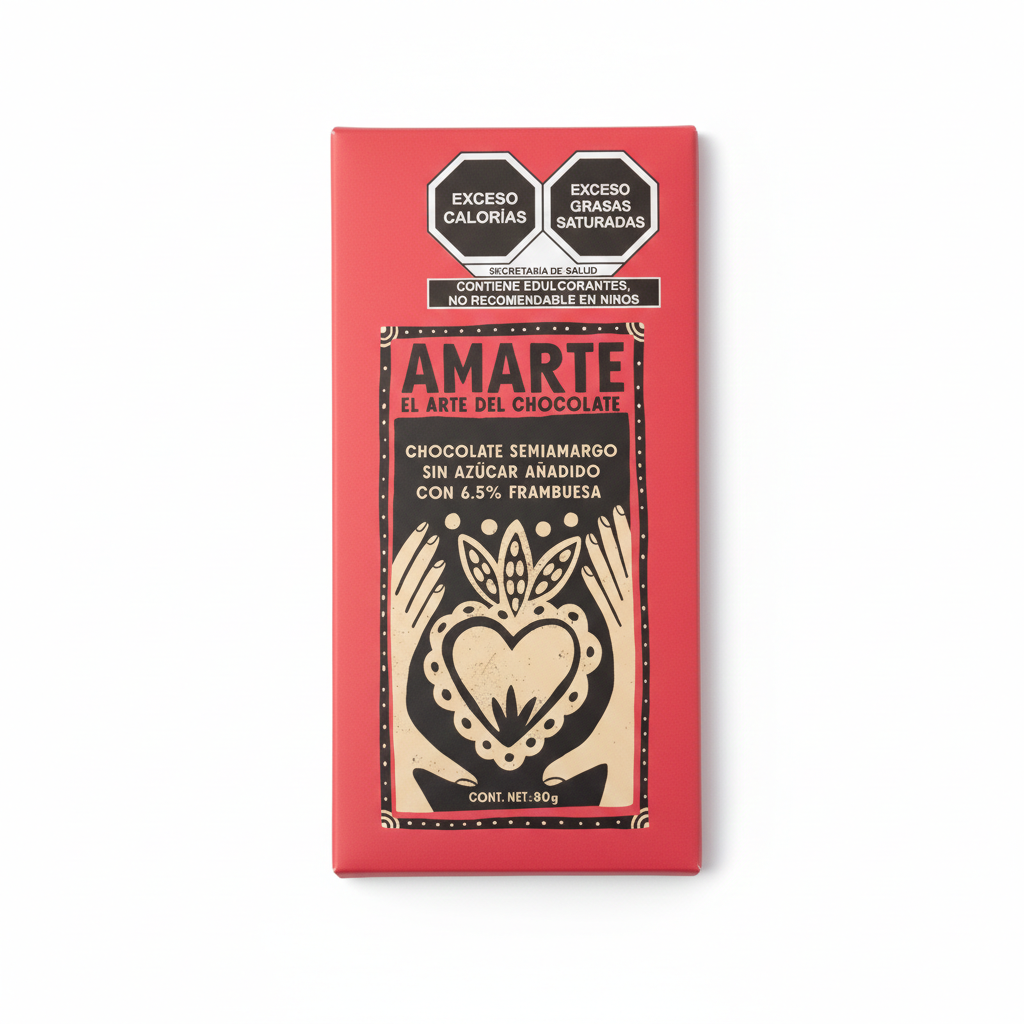 CHOCOLATE SEMIAMARGO SIN AZÚCAR CON 6.5% FRAMBUESA 80 GR AMARTE