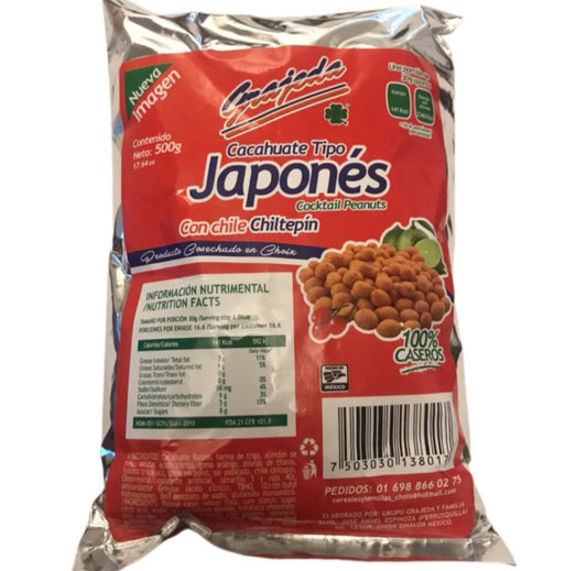 CACAHUATE TIPO JAPONÉS CON CHILE CHILTEPÍN 500 GR GRAJEDA